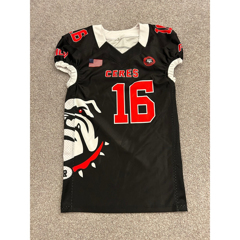 Ceres Jr Bulldogs Football Jersey Youth 2XL Black Red 16 Excellent Graphic